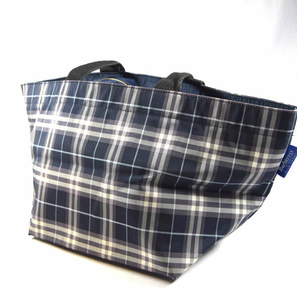 【価格見直し】【2024/04/09】BURBERRY BLUE LABEL / バーバリーブルーレーベル ◆トートバッグ/チェック柄/ナイロン/ネイビー×グレー 【バッグ/バック/BAG/鞄/カバン】 レディースファッション【中古】