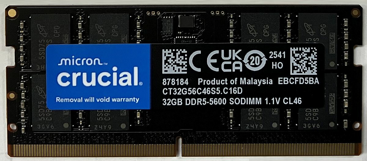 Crucial クルーシャル PC5-44800 DDR5-5600 32GB ノートPC用 メモリ 288pin SO-DIMM CT32G56C46S5T 新品バルク品