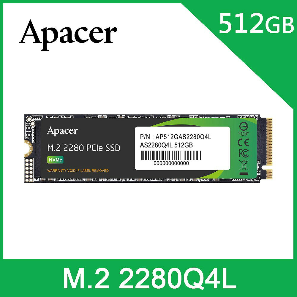 アーキサイト@ダイレクトのApacer アペイサー SSD 512GB M.2 PCIe Gen4 x 4 NVMe 最大読込速度 3600MB/s 最大書込速度 3000MB/s AP512GAS2280Q4L-1｜アングル2