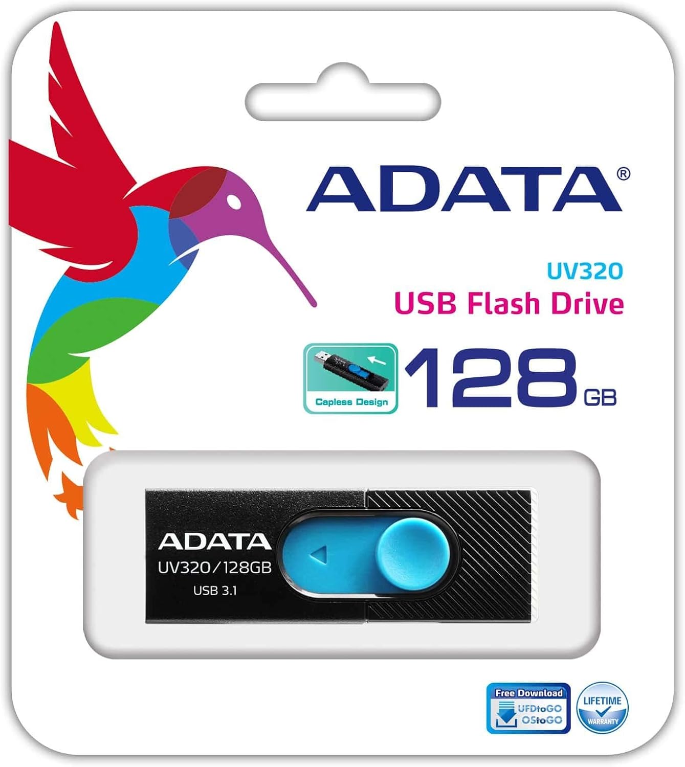 ADATA UV320 USBメモリ 128GB USB3.2 (Gen1) スライド式 ブラック／ブルー AUV320-128G-RBKBL - Image 2