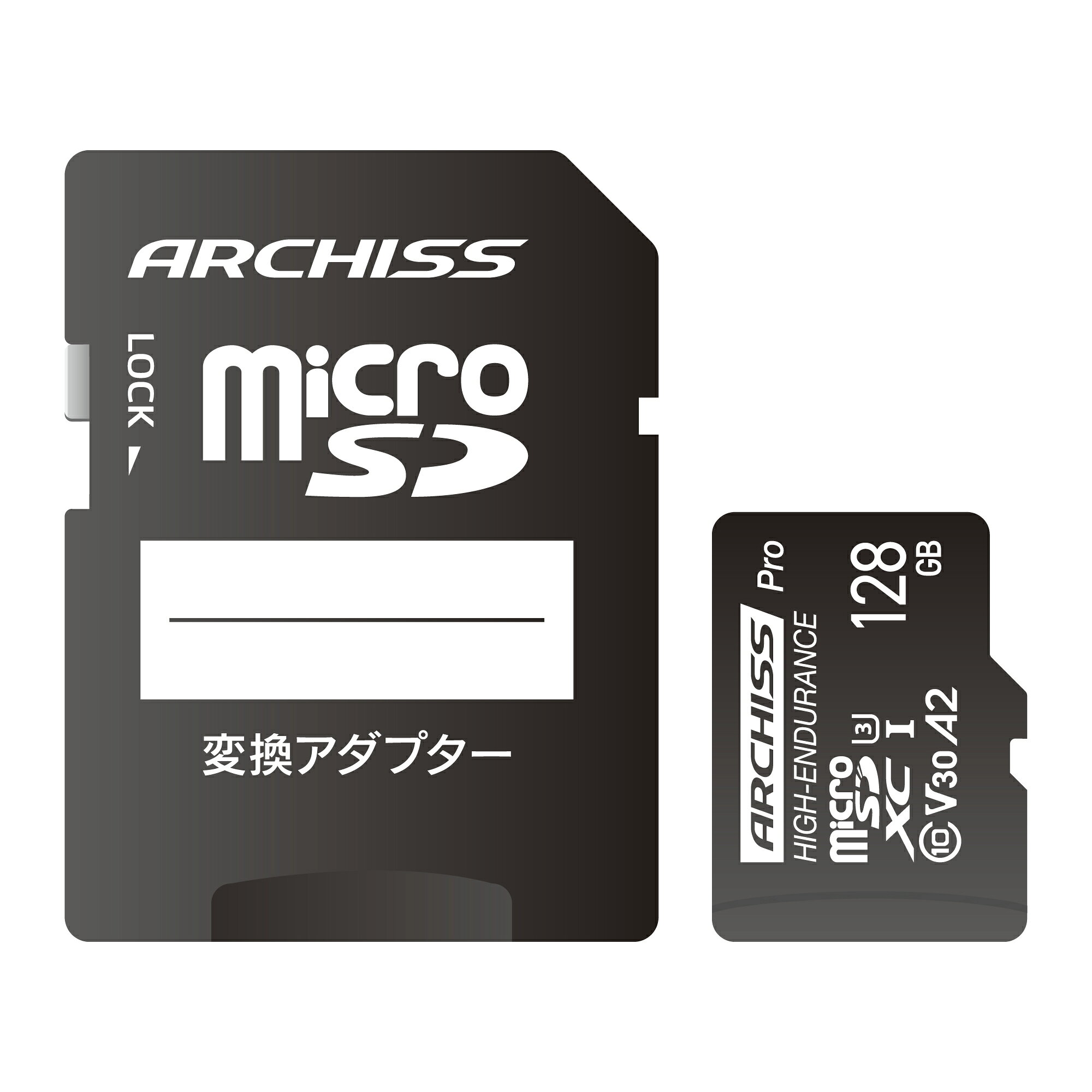ARCHISS アーキス 高耐久 microSDXCカード 128GB UHS-1 U3 Class10 V30 A2 SD変換アダプター付属 AS-128GMS-PV3