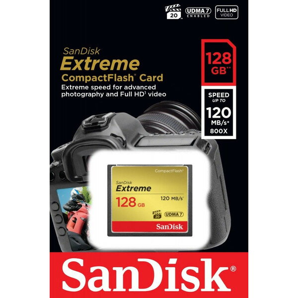 Sandisk サンディスク 800倍速(読込120MB/s 書込85MB/s) CFカード Extreme 128GB UDMA7 対応 海外パッケージ SDCFXSB-128G-G46