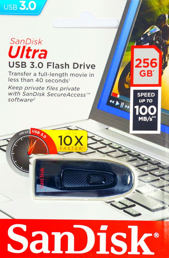 ■メーカー：SanDisk サンディスク ■シリーズ： Ultra USB 3.0 Flash Drive ■製品型番：SDCZ48-256G-U46 ■転送速度：最大100MB/s ■容量：256GB ■インターフェイス：USB3.0 / 2.0 ■サイズ：56.8mm x 21.3mm x 10.8mm ■USBポートはスライド式でキャップ紛失の心配なし ■並行輸入品 ■ハードウェア保証期間：当店保証1年間(内、初期不良2週間) ★画像はクリックすると大きくなります。　