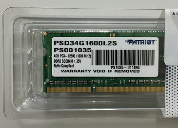 PATRIOT パトリオット PC3L-12800 DDR3L-1600 (256Mx8) 4GB SO-DIMM 低電圧 ノートPC用メモリ PSD34G1600L2S