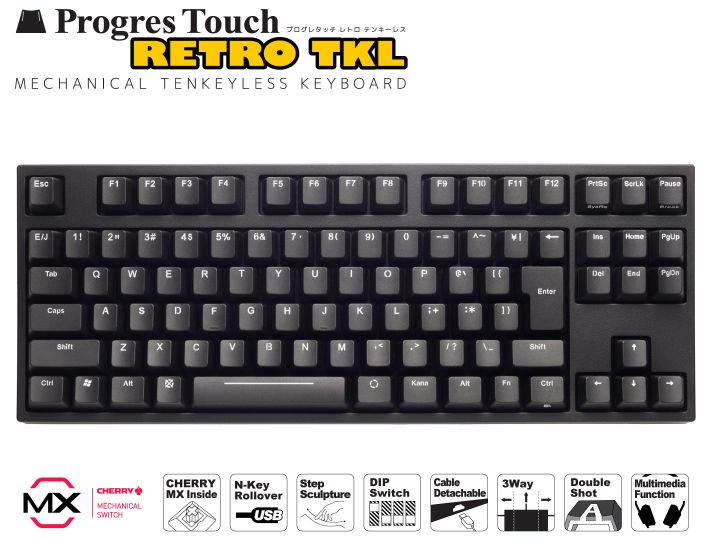 ARCHISS ProgresTouch RETRO TKL Cherry MX 赤軸（linear action）採用 日本語配列 テンキーレス キーボード AS-KBPD91/LRBKN