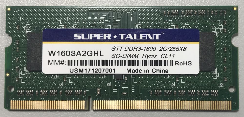 SuperTalent ハイニックスチップ搭載 SODIMM DDR3L-1600 PC3L-12800S 2GB 低消費電力ノートPC用 メモリ W160SA2GHL 新品バルク品