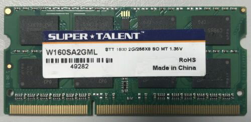 SuperTalent マイクロンチップ搭載 SODIMM DDR3L-1600 PC3L-12800S 2GB 低消費電力ノートPC用 メモリ W1600SA2GML 新品バルク品