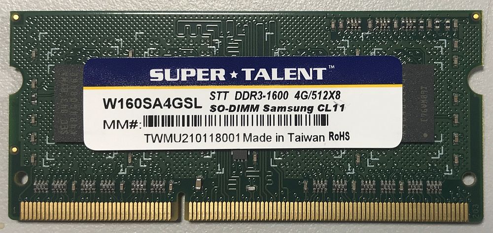 SuperTalent サムスンチップ搭載 PC3L-12800S DDR3L-1600 4GB 204pin SODIMM 省電力 ノートPC用 メモリーモジュール バルク品 W160SA4GSL
