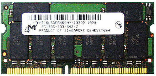 MICRON ORIGINAL マイクロン純正 ノートパソコン用メモリ SODIMM PC133 512MB 新品バルク品 MT16LSDF6464HY-133D2