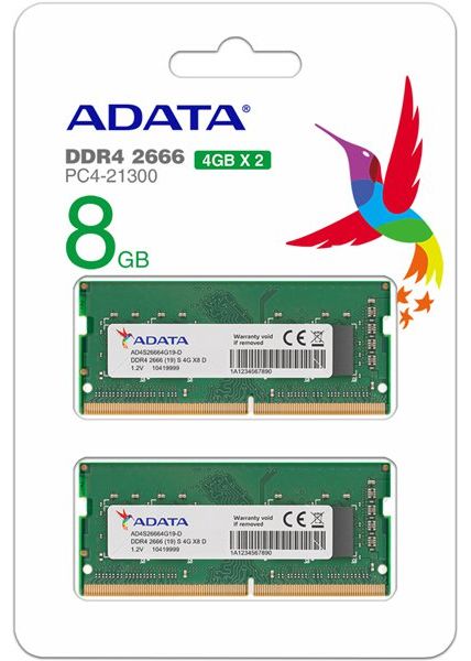 ADATA エーデータ PC4-21300 DDR4-2666 8GB ( 4GB x 2枚 ) ノートPC用メモリ 260pin Unbuffered SO-DIMM 1.2V AD4S26664G19-D