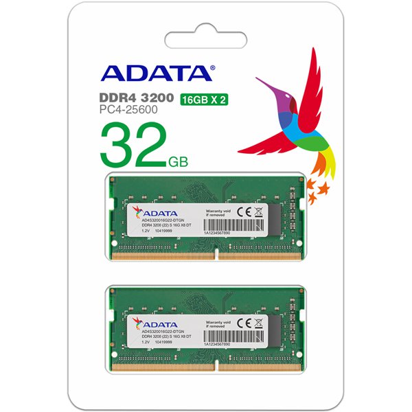 ADATA エイデータ PC4-25600 DDR4-3200 32GB (16GB x 2) ノートPC用メモリ 260pin Unbuffered SO-DIMM 1.2V AD4S320016G22-DTGN
