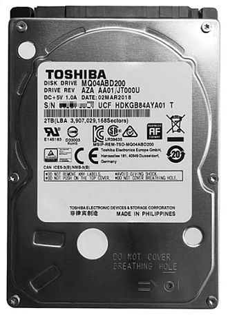 TOSHIBA  2.5C` 2TB HDD SATA 5400rpm 128MB 512e 9.5mm MQ04ABD200 oNi