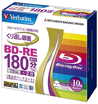 バーベイタム 新品アウトレット(包装パッケージ破れ/未使用新品) VBE130NP10V1 BD-RE(Video) 地デジ180分 1-2倍速 1枚ケース(透明)10P 繰り返し録画用BD-R