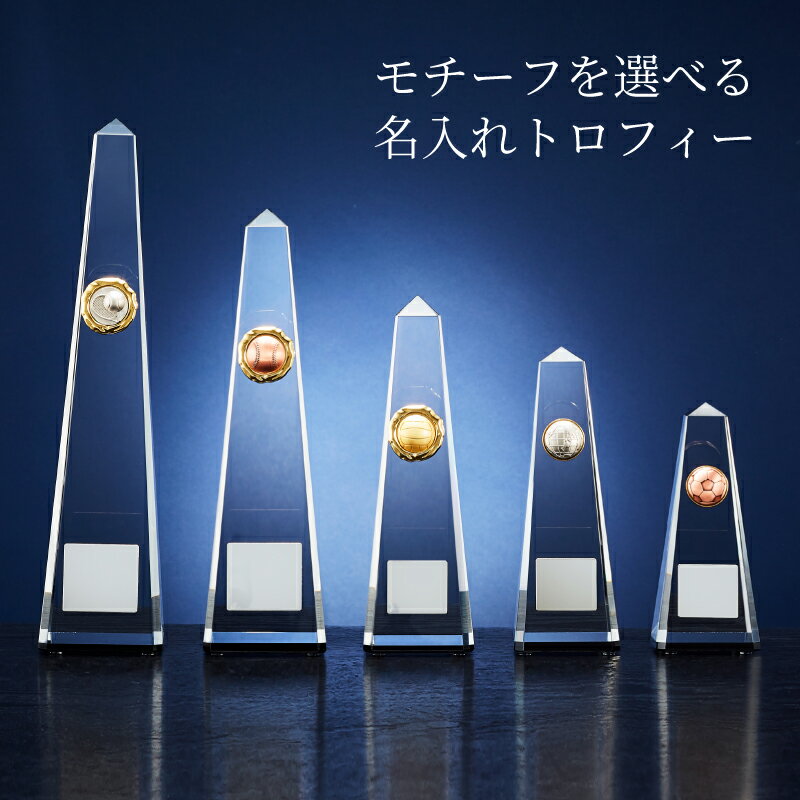 選べるモチーフ トロフィー 光学ガラス製 【B6000】 金・銀・銅レリーフ選択可／名入れ刻印プレート付..