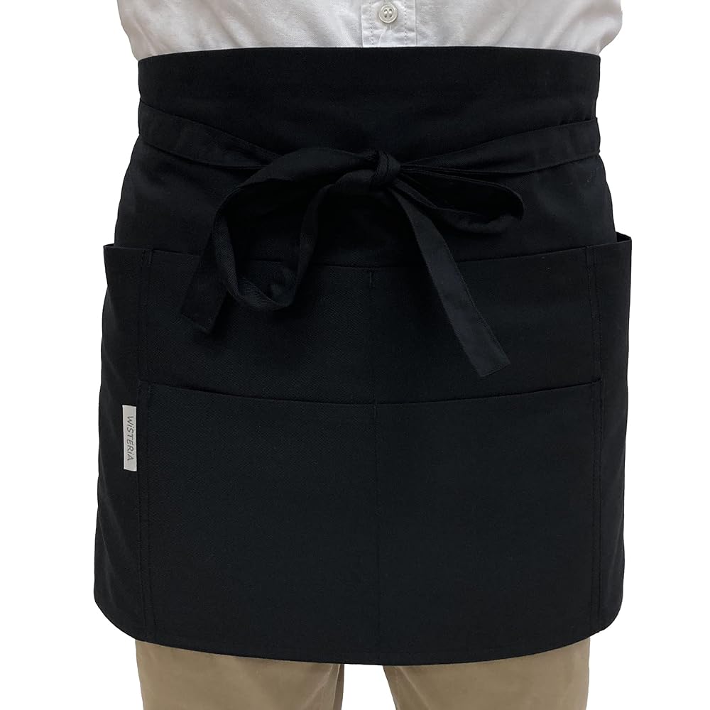 [トーマセンイ] エプロン ショート丈 メンズ レディース おしゃれ 綿混 腰前掛け フリーサイズ ギャルソン カフェエプロン ユニホーム 102 (ブラックA)