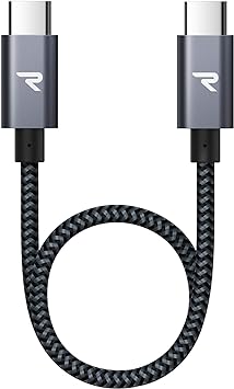 RAMPOW USB Type C ケーブル 短い【20CM 黒 持ち運び便利/PD3.0&QC3.0超高速充電】高速データ転送対応 高耐久ナイロン usbc usbc ケーブル iPhone15シリーズ充電ケonyなどType C機種対応