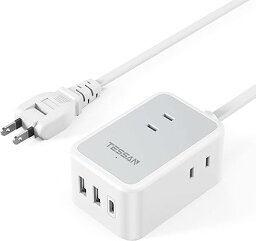 延長コード 2m 電源タップ usb付き TESSAN usb-c コンセントタップ 3個AC口 USB-C 1ポート USB-A 2ポート たこあしコンセント 分岐 テーブルタップ スイングプラグ oaタップ/卓上に 小型軽量 出張/旅行