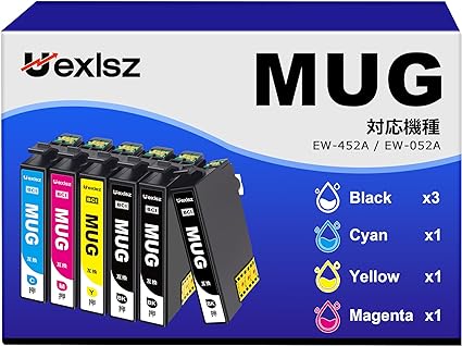 MUG-4CL インク マグカップ (EPSON)用 マグカップ インク エプソン対応 MUG 4色 + MUG-BK 黒*2（合計6本セット） Epson対応 EW-452A インク Epson用 EW-05カップ 互換インクカートリッジ