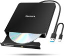 【2024革新型 高速USB3.0対応】 CD DVDドライブ 外付け 静音 DVDプレーヤー 外付けDVDドライブ USB3.0＆Type-C両接続 読取/書込可 CDプレーヤー バスパワー駆動 外付けCDドDVD ドライブ (ブラック)