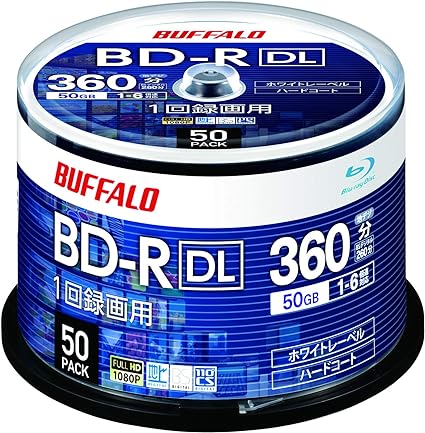 バッファロー ブルーレイディスク BD-R DL 1回録画用 50GB 50枚 スピンドル 片面2層 1-6倍速 【 ディーガ 動作確認済み 】 ホワイトレーベル RO-BR50V-050PW/N