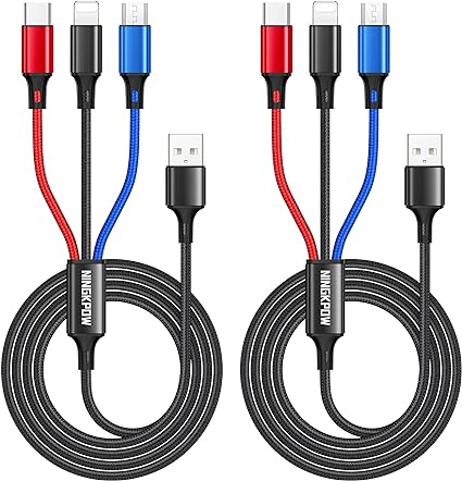 NINGKPOW 3in1 充電ケーブル【1.2M 2本セット】USB ケーブ3A 急速充電 3イン1 充電コード USB Type C ケーブル Micro USB ケーブル Phone 充電ケーブル 3台同 Sony 等多機種対応-多色