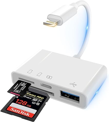 【2023年モデル型】SDカードリーダー 4in1マルチ 変換アダプタ OTG機能 高速データ転送 iPhone/iPad/iOSに対応 Lightning/SD/TF/USB3.0カードと互換性 同時充電 写設定不要 メモリカードリーダー