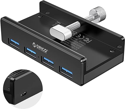 ORICO USB3.0ハブ 4ポート クリップ式 5Gbps高速 5V/2A給電ポート付き バスパワー/セルフパワー アルミHUB パソコンの縁に固定でき 1.5mUSB延長ケーブル付 軽量 ブラック MH4PU-P