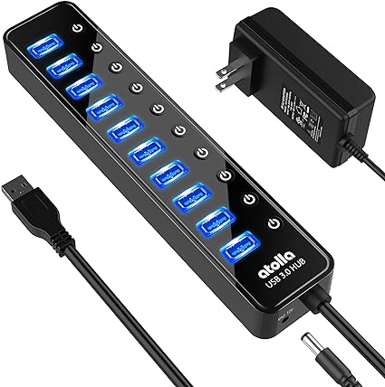 USB3.0ハブ 電源付き atolla USB ハブ 10ポート USBハブ セルフパワー/バスパワー USB Hub 5Gbps高速データ伝送 USB3.0 拡張 独立スイッチ付き 12V/2.5A ACアro等システムとノートPC対応