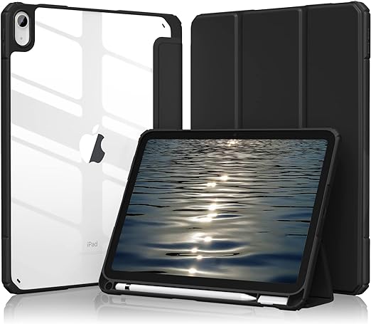Maledan ipad 10世代 ケース 2022モデル ipad ケース 第10世代 10.9インチ iPad 第10世代 カバー クリア 透明バック ペンシル収納 新型 全面保護型 衝撃吸収 傷つけ防止 ク PU/TPU （ブラック）