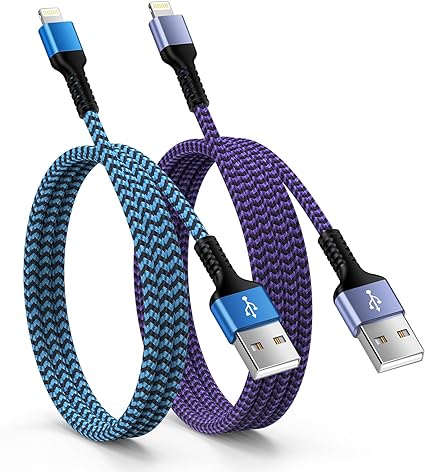 iPhone 充電ケーブル USB-A to ライトニングケーブル 2本 (0.9M+1.8M）MFi認証 アイフォン 急速充電ケーブル lightning usbケーブル アイホン充電コード スマホ充電ケーブookなど各種対応 青色+紫色