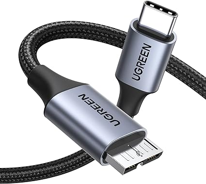 UGREEN USB C to Micro B ケーブル 0.5m USB 3.1 10Gbps高速データ転送 外付けhddケーブル マイクロB変換ケーブル 外付けHDD/SSD ハードドライブ/MacBook3/カメラなどに対応-0.5m