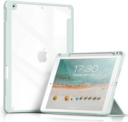 Aoub iPad 9世代 ケース 10.2 インチ iPad ケース 第9/8 /7世代 2021 2020 2019 透明バックカバー ペン収納 三つ折スタンド オートスリープ機能 軽量 薄型 傷つけ防止 、A2605) ライトグリーン