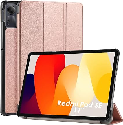 WD&CD Xiaomi Redmi Pad SE 11" 対応 タブレットケース タブレットカバー 薄型 耐衝撃 オートスリープ機能 肌感レザー 三つ折りスマートカバー スタンド機能 マグネット式 Redmi Pad SE 保護カバー(ピンク)