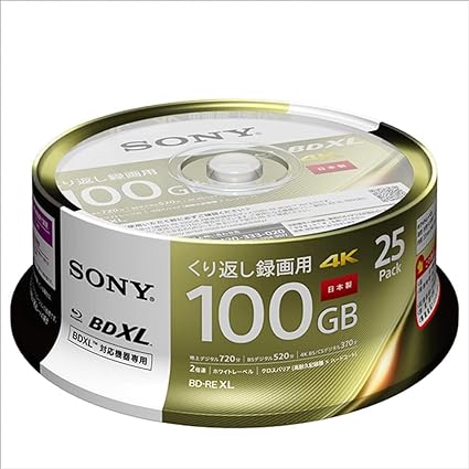 ソニー 日本製 ブルーレイディスク BD-RE XL 100GB (1枚あたり地デジ約12時間) 繰り返し録画用 25枚入り 2倍速ダビング対応 ケース無し 25BNE3VEPP2
