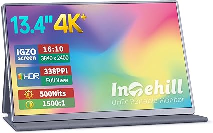 Intehill モバイルモニター 4k 13.4 インチ IGZOスクリーン 黄金比16:10、3840x2400で 超軽量、超薄型 ミニPC・ノートPC用ハイエンドポータブルモニター U13NA