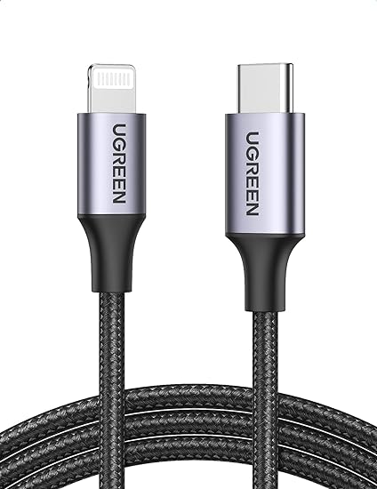 UGREEN USB-C Lightningケーブル PD対応 MFi認証取得 急速充電 ライトニングケーブル 高耐久 ナイロン編み iPhone 14 /iPhone 13 / 12 / 11 / iPad などに対応 短い(0.25M) 1