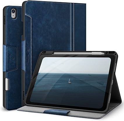 Antbox iPad Air 第5/4世代 ケース ペンシル収納 オートスリープ対応 2022/2020 ひび割れ防止 ペアリングとワイヤレス充電対応 ソフトPUレザー製 マルチスタンド機能付き (ブルー)