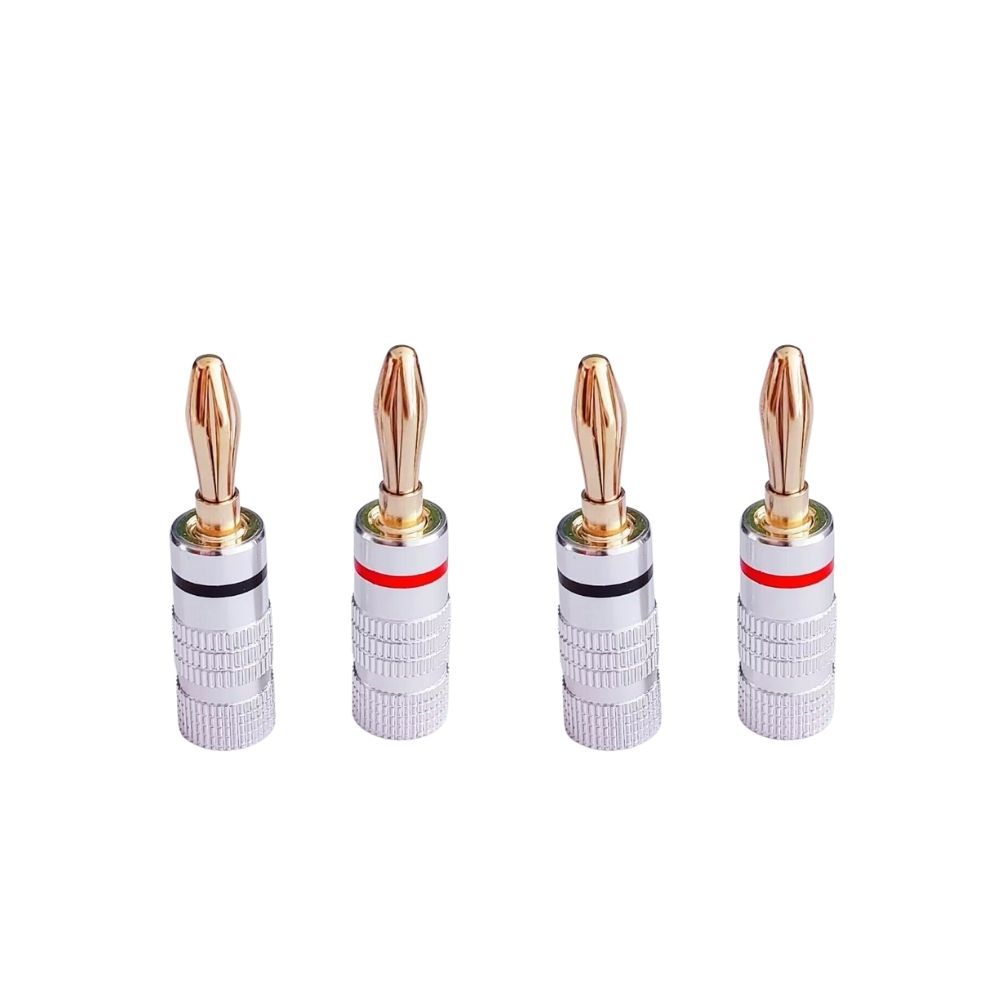 プラグ タンシ plugs 24K金メッキ スピーカーケーブルコネクター アルミメタルシェル 12AWG-18AWGゲージサイズ4mm (4個（2ペア) メス オス 変換 プラグ付 端子 スピーカー オーディオ 24k金めっき