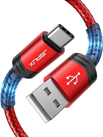 JSAUX USB C ケーブル 2M 3.1A急速充電タイプC ケーブル QC3.0対応、高耐久ナイロン編みUSB A to Type C ケーブルiPhone 15 Pro/Max、Samsung GalaBC機器と互換性があり (赤)