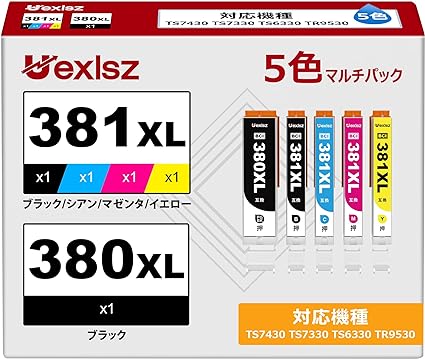 【対応機種】：キャノン 用 インク 380 381 の プリンター型番：TS6130 TS6230 TS6330 TS7330 TS7430 TR7530 TR8530 TR8630 TR9530 TR703 TR8630A TR703A【高いクオリティ】：キャノン 用 インク 380 381 純正インクの特性の上で、canon 用 インク 381 380 の成分と配色を調和させ、プリントカラーをより鮮やかに再現し、シャープな文字に上げます。【印刷枚数】：キャノン 用 インク 380 381 純正標準容量に比べてインク量を30％アップ！印刷コストを抑えつつ印刷ページ数を増やします。【最新ICチップ】：bci-381 bci-381 bci-381xl bci-380xl はキヤノンプリンターのために開発されたピーク性能は、よりプリンターとシームレスに連携し、プリンター内部への負荷が小さく、性能を十分に発揮することができます。【2年保証】：当店のbci-381 bci-380 は2年の保証期間が付いております。保証期間中、印刷問題（インク漏れ、認識不可、印刷品質など）に関わらず、無条件で更に24時間以内に「返金・新品再発送」いたします。ご使用中になんか問題がございましたら、お気軽にご連絡ください。サイズ ： キャノン 用 インク 380 381 5色 大容量サイズ ： 21.6 x 14.2 x 3.1 cm; 210 g