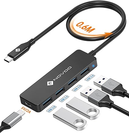 NOVOO 4in1 USB C nu - 600mmP[uA4̍USB 3.0|[gA5Gbpsf[^]A5V/2AȓdAX݌vAiPhone 15/NEC/FCCL/ASUS/Le A_v^[ ^Cv C nu