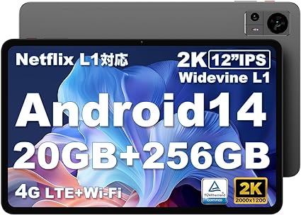 【Android14タブレットアップグレード】タブレット 12インチ TECLAST T60 タブレット Android 14,20GB 256GB 1TB TF拡張,Widevine L1 タブレットNetf LTE,5G WiFiモデル