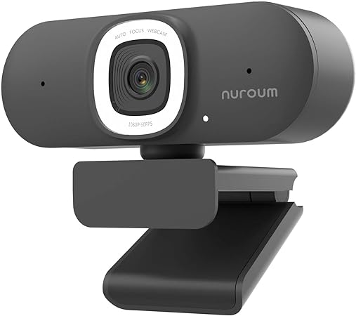 Nuroum Webカメラ 2K ウェブカメラ 60FPS マイク付き Web camera LEDリングライト付き オートフォーカス 75°視野角 ミュート機能 3段階調光 プライバシー保護 自動調光補正 Uなど対応可 V15AFL-GR