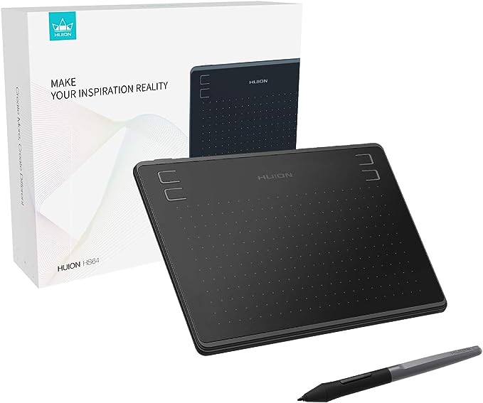 HUION ペンタブレット HS64 ペンタブ 板タブ スマホ対応 android対応 windows mac対応 筆圧感知 8192 充電不要ペン 4個のショートカット 左利き クリスタ お絵描き イラスト