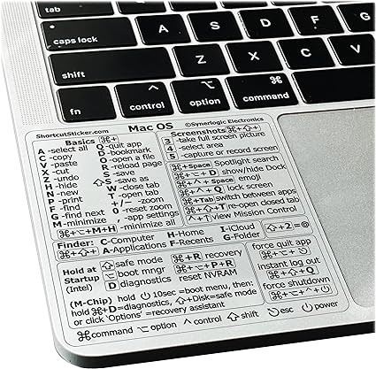 SYNERLOGIC Mac OS (Ventura/Monterey/Big Sur/Catalina/Mojave) Keyboard Shortcuts, No-residue Clear Vinyl Sook Air and Pro