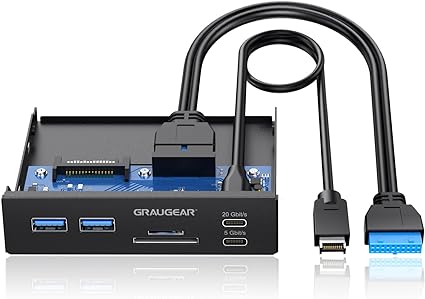 GRAUGEAR 20Gbps USB3.2 Gen2x2 Type-C 3.5インチベイ カードリーダー 内蔵型メモリカードリーダー/ライター 多機能PCマルチフロントパネルに搭載 6ポート USB-C ハブ接続必要 G-MP01CR