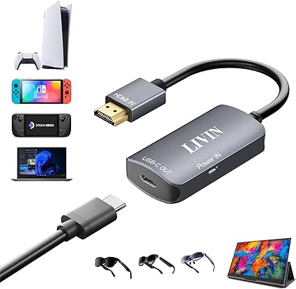 HDMI to Type-C XREAL/Rokid/VITURE One/RayNeo AR/XR スマートグラス アダプタ 2-in-1【HDMI 4K@60Hz +充電】プラグアンドプレイ オーディオとビグラスに転送、モバイルモニター