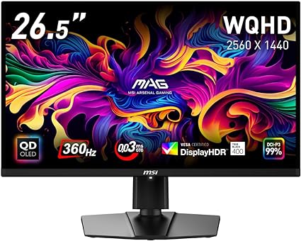 MSI QD-有機EL ゲーミングモニター MAG 271QPX QD-OLED 26.5インチ/WQHD/QD-OLEDパネル/360Hz/0.03ms(GTG)/ハードウェア転・高さ調整/..