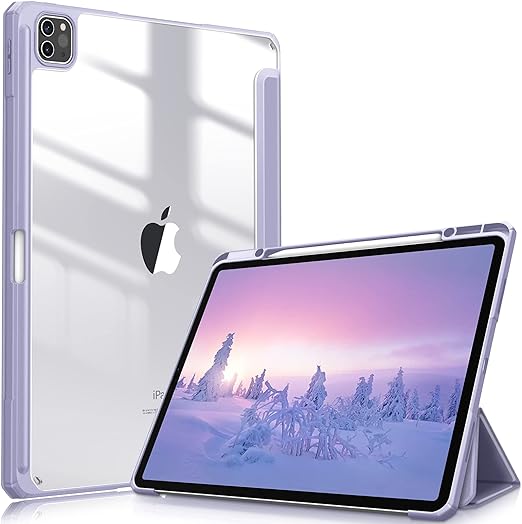 Fintie iPad Pro 12.9 ケース 2022/ 2021/ 2020/2018 12.9インチ 透明バックカバー Apple Pencil 収納可能 Apple Pencil 2 ワイヤレス充電対62)( ライラックパープル)