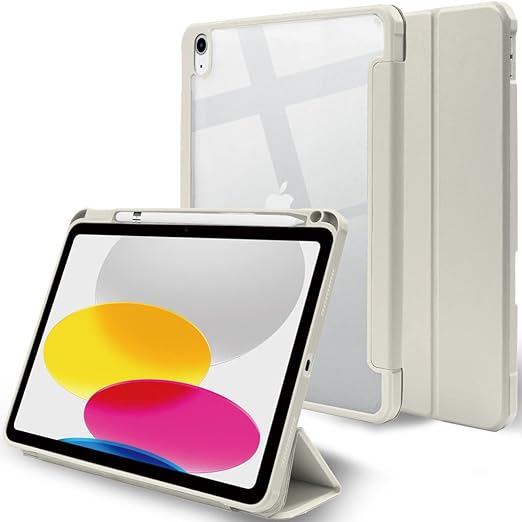 MS factory iPad 第10世代 用 ケース iPad 10 背面透明 ペンシル収納 カバー 耐衝撃 アイパッド 10.9 2022 軽量 スタンド オートスリープ ライト グレー IPD-10-NO-DET-LGY